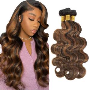 lot 10483 image: 26 28 30 Inch Highlight Brown Bundles P1B30 Body Wave Human Hair Bundles Two Tone Black Mixed With Brown Body Wave Human Hair Weave Brazilian Virgin Remy Hair Extensions