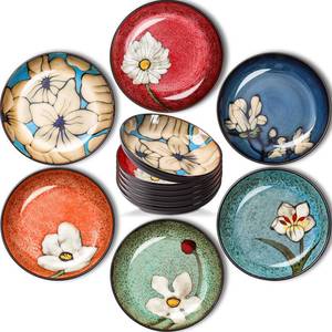 lot 11002 image: Maxdot Ceramic Dinner Plates Set of 6, 8.5 Inch Underglaze Painting Salad Plates, Glazing Process Floral Ceramic Gift Dishes for Steak Salad Pasta Appetizer, Microwave, Oven and Dishwasher Safe