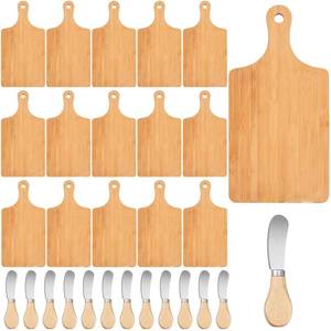 lot 11008 image: 24 Pcs Bamboo Cutting Board Set with 24 Pcs Cheese Knives, 11 x 5 Individual Charcuterie Boards, Blank Laser Engraving Boards & Butter Knives Bulk Set, Perfect for Kitchen, Gifts, Home Decor