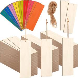 lot 11013 image: Yexiya 200 Sets Unfinished Wooden Bookmark with Hole and Ropes Large Size Blank Wooden Gift Tags Labels Rectangle Blank Bookmark for DIY Crafts Painting Wedding Birthday Party Decoration