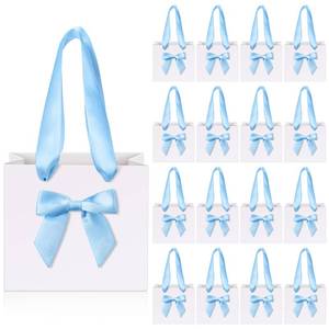 lot 11016 image: Kolldenn 50 Pcs Mini Gift Bags with Blue Bow Ribbon 4x2.7x4.5 Small White Paper Thank You Goodie Gift Bags Bulk with Handle for Baby Shower Wedding Graduation Party Favor Birthday Return Guests