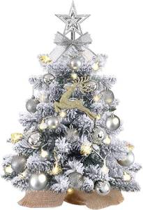 lot 11024 image: Mini Christmas Tree with Lights,24In2ft Snow Flocked Pre-lit Tabletop Christmas Tree with 19 Decorations,Artificial Small DIY Decor for Table Desk Home