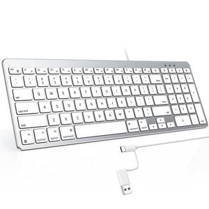 lot 11037 image: OMOTON Wired Keyboard for Mac, with USB-A & Type-C Dual Interface, 0-9 Numeric Keypad, 8° Ergonomic Tilt Comfortable Typing for Office & Business, Compatible with MacBook NeoAirPro, iMac, Silver