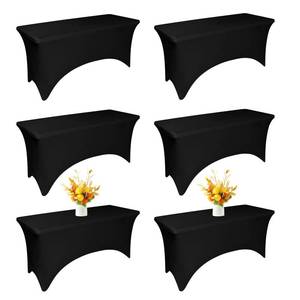 lot 11039 image: Yemosa 6Pack Black Spandex Table Covers for 4 Foot Tables - 4 FT Universal Rectangular Fitted Stretch Tablecloth Protector, Washable and Wrinkle Resistant, Perfect for Trade Shows, Wedding, Party