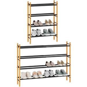 lot 11046 image: Storage MANIAC Expandable Shoe Rack, 16 Pairs Stackable Small Shoe Rack, Metal Adjustable Shoes Organizer for Closet, Entryway, Hallway, Garage, Front Door, Shoes Shelves, Bamboo 4 Tier