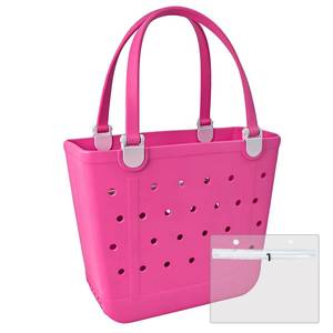 lot 11059 image: Juyeesm Medium Beach Bag, Waterproof Rubber Beach Bag, Washable Open Tote Bag Durable Tote Travel Bags for Outdoor Sport (Cherry Red, Medium(14.5  12.8  6in))