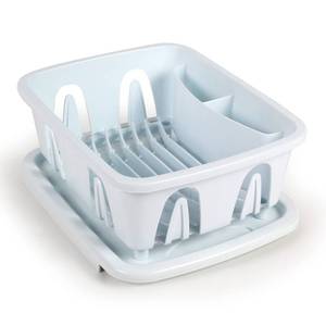 lot 11067 image: Camco RV Mini Dish Drainer & Tray - Features a Sloped Drain Tray Design, Heavy-Duty Construction - Ideal for Small Spaces, Apartments, Boats, and More -9.5L x 11.7W x 4.75H - White (43511)