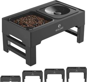lot 11068 image: ELS PET Elevated Dog Bowls, Adjustable Raised Dog Bowls with No Spill Dog Water Bowl and Slow Feeder, Sturdy Non-Tip, Joint-Friendly Stand for Small Medium Large Dogs, Cats & Pets, Removable Bowls (Slight Use)