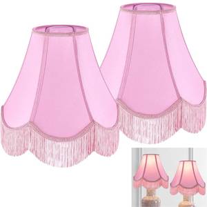 lot 11069 image: Pink Silk Fabric Bell Lamp Shades Set of 2, Victorian Fringe Trim Scalloped Lamp Shade 6x13x10.6(Spider),Replacement Shades for Table,Floor Lamps,Nordic Decor,Easy Assembly, Hand Crafted By GO&SO