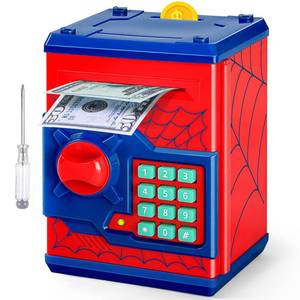 lot 11074 image: ATM Piggy Bank for Boys Girls, Vcertcpl Mini ATM Coin Bank Money Saving Box with Password, Kids Safe Money Jar for Adults with Auto Grab Bill Slot, Great Gift Toy Bank for Kids S Red