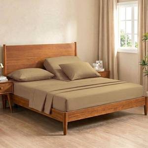 lot 11921 image: JS Sanders Top Split Head King Sheets Set - 4 Pcs, 100% Cotton Half Split King Sheets Sets for Adjustable Bed - 18 Deep Pocket, 39 Inch Sheet Set Soft, Easy-Fit, Breathable - Taupe