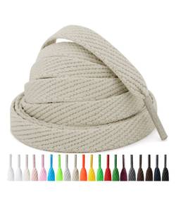 lot 12002 image: Handshop 2 Pairs Flat Sneaker Shoe Laces 25 in 20 Colors, Wide Shoelaces for Athletic, Skate Shoes Khaki 60 Inch