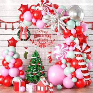 lot 12006 image: Christmas Balloon Garland Arch Kit, 107PCS Red Pink Green Balloons Arch with 4D Silver Balloon, Xmas Candy Cane Windmill Silver Explosion Star Foil Balloons for Christmas New Year Party Supply