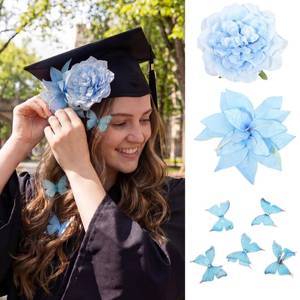 lot 12013 image: Dingion 7pcs Graduation Cap Flower Clips Decoration, Firm Anti-fall Flower Clips Secure Grad Cap Hat Accessories Decor for Graduates, Students, Women(Blue)