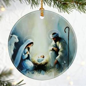 lot 12027 image: Christian Gifts Nativity Scene Christmas Ornaments  Christian & Religious Holiday Decor (Christmas Tree Decorations), Holy Family Ornament, Religious Gift, Baptism Gift & Unique Faith Festival Gifts (Set Of Three)