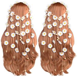 lot 12393 image: Sucrain 2pcs Flower Hippie Headband Floral Crown Summer Sunflower Hair Accessories for 70 s Bohemian Costumes Style for Women(WhiteWhite)