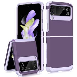 lot 12407 image: SAMONPOW for Samsung Galaxy Z Flip 4 Case with Upgraded Hinge Protection Dual Layer Hard PC Soft TPU Bumper Full Body Shockproof Flip 4 Phone Case for Galaxy Z Flip 4 5G (Purple)