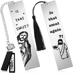 lot 12421 image: Kenning 2 Pcs Metal Bookmarks with Gift Box is that Smut Novelty Gag Book Mark Humorous Jesus Christian Book Lover Smut Gift for Female Friend Bookish Nerd Booklover Adult Women Christian Gifts