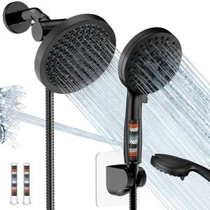 lot 13419 image: UltrTxenova Filtered Shower Head with Handheld Spray Combo,High Pressure Rain Shower Heads,Double Dual Shower Head 10 Spray Modes,Detachable Showerhead 67 Inch Hose,Black