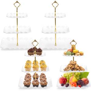 lot 13425 image: DEAYOU 4 Pack 3 Tier Plastic Cupcake Stand, White Square Dessert Tiered Serving Stand, Cake Pastry Display Tower Tray Platter Holder for Buffet, Cookie, Fruit, Table Decor, Party, Wedding, Birthday