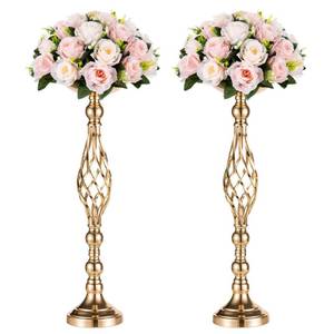 lot 13430 image: Versatile Metal Flower Arrangement Stand & Pillar Candles Holder Set for Wedding Party Dinner Centerpiece Event Restaurant Hotel Decoration (2 x L, Gold)