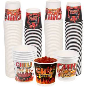 lot 13434 image: TAKEALOOKO 200 Pcs Chili Cook off Party Decorations, 5 oz Mini Chili Cook off Disposable Sample Tasting Paper Cups, Cooking Contest Decorations and Mexican Party Supplies (Black and White)
