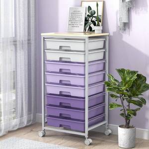 lot 13450 image: SYKIARIOL Rolling Cart with Drawers,Utility Cart With 8 Drawers and Wooden Tabletop for Living Room,Classroom,Bedroom,Bathroom,Dorm,Office,Purple
