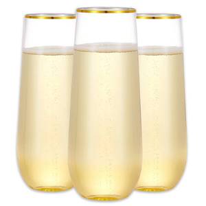 lot 13451 image: N9R 36PCS Plastic Champagne Flutes, 9 Oz Stemless Disposable Gold Rim Toasting Glasses, Crystal Clear Cocktail Cups Drinkware Shatterproof Ideal for Party Wedding Birthday