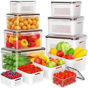 lot 13452 image: 8-Pack Fruit Storage Containers for Fridge, Leakproof Fruit Containers for Fridge with Colanders, BPA-Free Produce Storage Containers with Lids Keep Fruits, Vegetables, Berry, Meat Fresh longer