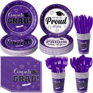 lot 13454 image: Graduation Party Supplies Decorations Serve 50, 2026 Graduation Party Plates and Napkins Set, Purple Disposable Paper Plates Napkins for College High School Graduation Congrats Grad Party Supplies