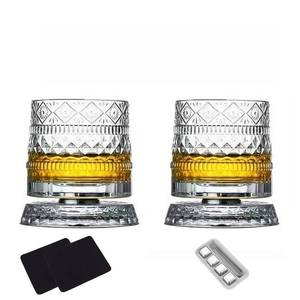 lot 14005 image: BGTTI Whiskey Glasses Set of 2 9 OZ Thick Freezable Crystal Bourbon Glass Spinning Whiskey Glasses for Scotch, Bourbon, Liquor and Cocktail Drinks - Men Gift