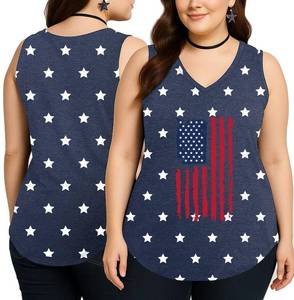 lot 14007 image: Flafens 4th of July Tank Tops for Women - Patriotic USA Flag Plus Size V-Neck Tank Independence Day Womens 4th of July Tops, X-Large