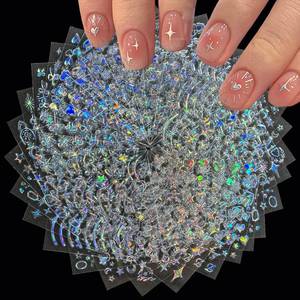 lot 14012 image: 30 Sheets Aurora Star Nail Art Stickers 3D Self Adhesive Silver Moon Star Nail Decals for Nail Art Line Nails Design for DIY Acrylic Nails Decoration for Women