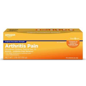lot 14017 image: Amazon Basic Care Diclofenac Sodium Topical Gel, 1% (NSAID), Anti-inflammatory Pain-Relieving Gel for Hand, Wrist, Elbow, Foot, Ankle and Knee Arthritis Pain Relief, 1.76 ounce (Pack of 1)