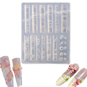 lot 14025 image: Silicone Nail Art Molds, Floral Lace Nail Charm Molds Clear Modeling Carving Templates Hibiscus Flowers Design Mold for Resin Epoxy Embossed Art Supplies Accessories