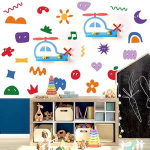 lot 14032 image: 56.29x55.11 InchColorful Abstract Shapes Wall Decals for Kids Room Fun Geometric Wall Stickers with Stars Hearts Flowers for Kids Room Playroom Nursery Bedroom