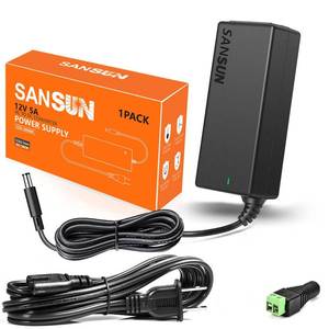 lot 14037 image: 12V 5A Power Supply, AC 120V to DC12V 5.5x2.1mm Jack Converter, 12 Volt LED Driver 60W Adapter Transformer for Strip Lights, Surveillance Cameras, External HDD, Monitor, CCTV (Pack of 1)