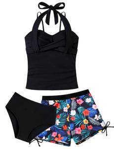 lot 14043 image: Teen Girl Swimsuits Size 14 16 Kids Bathing Suits for Teens Girl Black Tankini Bikini Short Sets 3 Piece Juniors Adjustable Strap Halter Swimwear Swim Swimming Suit