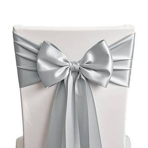 lot 14044 image: SINSSOWL Wedding Satin Silver Chair Sashes Bows 50 Pack Fitted Chair Ribbons 7x108 Inches Chairs Ties for Party Birthday Fiesta Engagement Ceremony Bridal Shower Decor - Silver, 50
