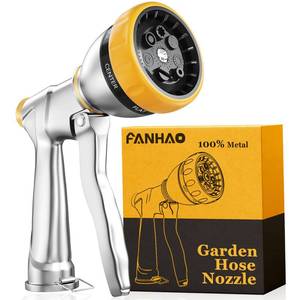lot 14050 image: FANHAO Garden Hose Nozzle Sprayer, 100% Heavy Duty Metal Water Hose Sprayer with 7 Spray Patterns, High Pressure Spray Nozzle for Watering Plants & Lawns, Washing Cars & Pets