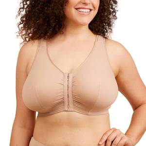 lot 14051 image: LEADING LADY, Meryl, Front-Closure, Cotton Bra, Comfort Sleep Bra for Women, Breathable, Unlined, Full Coverage, Wireless, Beige, Fits 44C 44D 44DD 44E