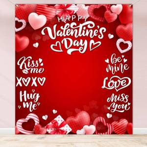 lot 14063 image: Happy Valentine Backdrop,Red Heart Valentine Poster Happy Banner Photo Backdrop for Valentine Party Decorations