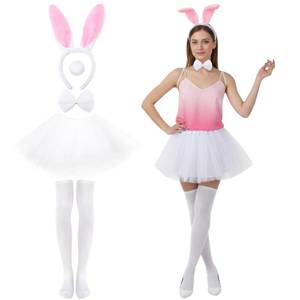 lot 14069 image: JATEBI 5 Pcs Bunny Costume Set - Include Rabbit Ears Headband Tutu Skirt Tail Bow Tie Thigh High Stocking for Cosplay, Halloween, Parties