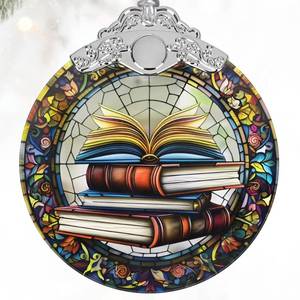 lot 14073 image: Book Lovers Gifts Stained Glass Book Ornaments for Christmas Tree 2-Pack Variety