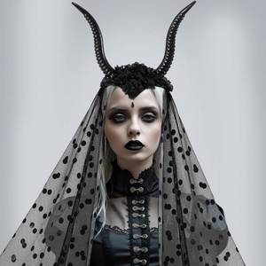 lot 14080 image: Halloween Devil Horn Headband Veil Hair Hoop for Women Halloween Cosplay Party Hair Accessory
