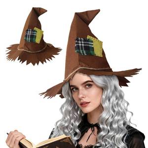 lot 14407 image: Halloween Scarecrow Hat Felt Scarecrow Costume Accessory Straw Witch Sunflower Wizard Raggedy Hat for Cosplay Party teens (Brown)