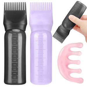 lot 14409 image: ProSuites 2 Pack Hair Oil Applicator Bottle for Scalp with Massage Comb,6 OZ Hair Oil Bottle with Root Comb for Scalp, Shampoo Scrubber Applicator,Hair Dye Tools(Black, purple)