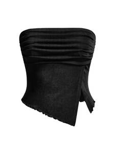 lot 14411 image: Milumia Women Mesh Tube Tops Split Hem Going Out Strapless Bandeau Tops Ruched Tank Shirts Black Large