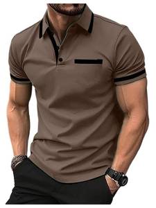 lot 14412 image: SOLY HUX Mens Short Sleeve Golf Shirts Casual Collared Button Tshirt Tops with Pocket Pure Khaki Large