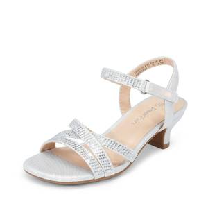 lot 14419 image: DREAM PAIRS Girls Sandals Low Heel Dress Open Toe Sandals Flower Wedding Party for Little KidBig Kid,Size 2 Little Kid,Silver,SDSD2315K
